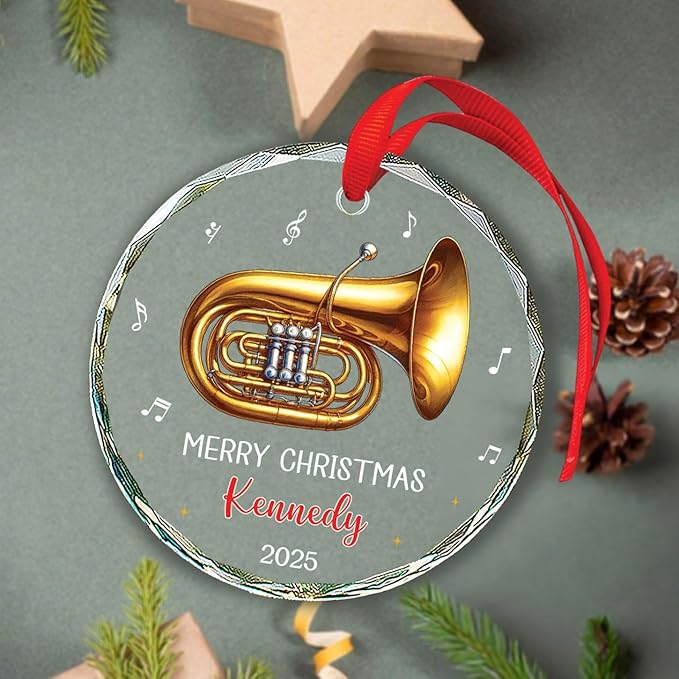 Tuba Lover Christmas Keepsake Gift, Personalized Tuba Musical Instrument Glass Ornament Gifts for Music Lovers, Instrument Player Ornament Christmas 2025, Custom Text & Name Tubarist Glass Ornaments