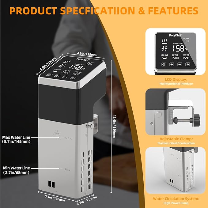Anchorchef Sous Vide 1400W Precision Cooker, Professional Sous Vide Cooker with Stainless Immersion Circulators, with large Touchscreen Accurate Temperature Timer, Fast-Heating, Powerful Pump Design