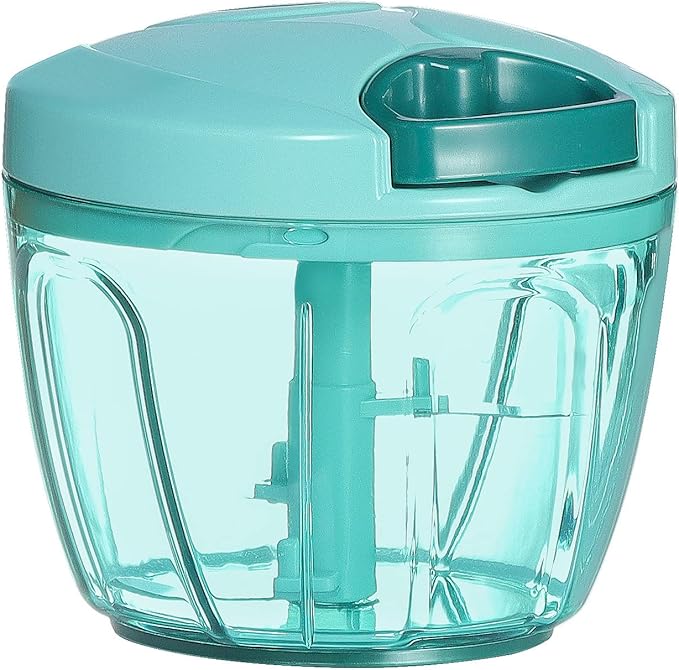 Ourokhome Manual Food Processor Vegetable Chopper, Portable Hand Pull String Garlic Mincer Onion Cutter for Veggies, Ginger, Fruits, Nuts, Herbs, etc., 650ml, Blue