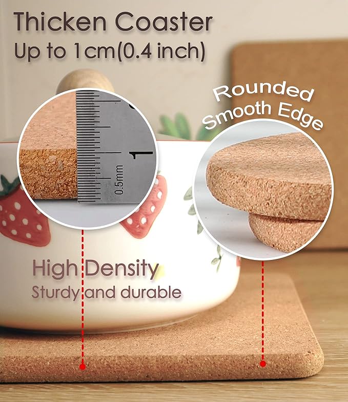 Cork Trivet, High Density Fine Particle Thick Cork Trivets for Hot Dishes, 8 Inch Heat Resistant Coaster, Placemats Hot Pads for Pots and Pans, 8 Pcs, 8x0.4 Inch, Round and Square (KTLBCT26)
