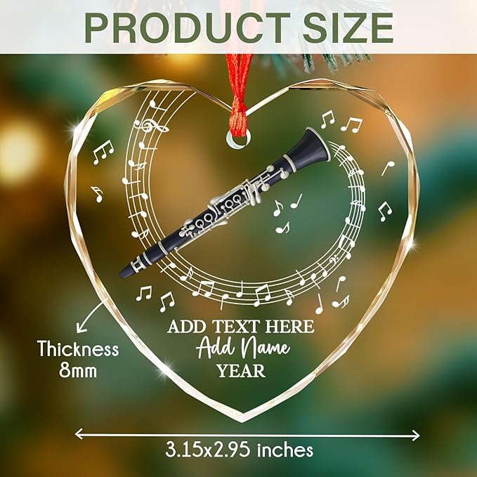 Personalized Text Name Year Clarinet Instrument Glass Ornament, Custom Clarinet Player Christmas Ornaments 2025, Clarinetist Xmas Tree Hanging Ornament, Xmas Decor Gift for Friend Coworker