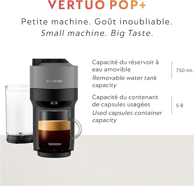 Nespresso Vertuo Pop+ Coffee and Espresso Maker by Breville with Milk Frother, Dark Grey