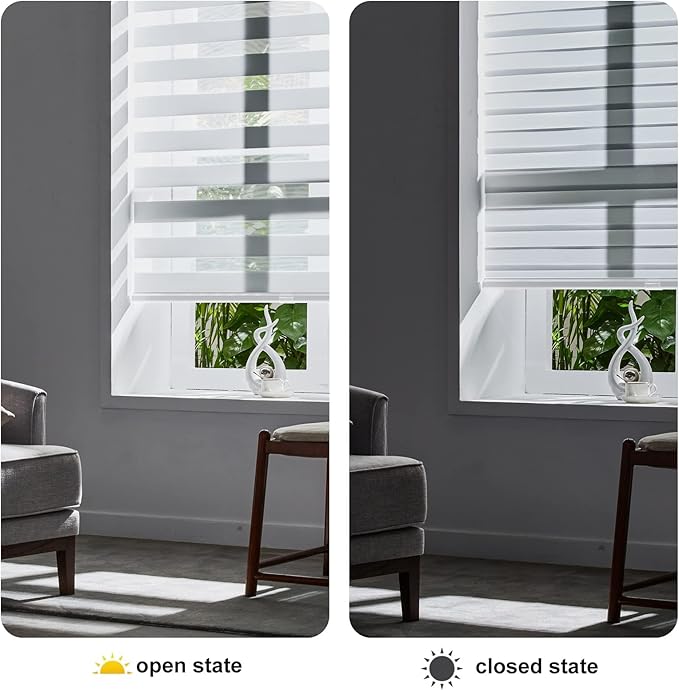 Persilux Cordless Zebra Blinds for Windows, Light Filtering Roller Shades for Windows (36.5" W x 72" H, White) Light Control for Day and Night, Light Filtering Sheer Shades for Home, Office, Bedroom