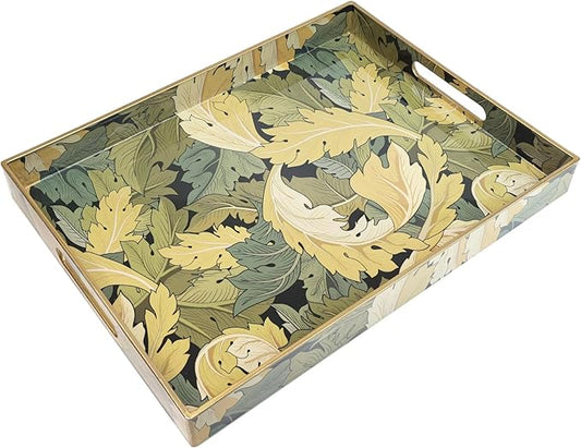 Spsyrine Serving Tray with Handles, Plastic Decorative Tray for Coffee Table, Living Room, Home Decor, Acanthus