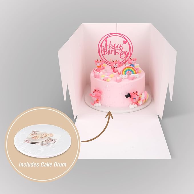 Cakebon Cake Boxes with Boards - 10 Inch Round Cake Drum Black - Box With Window for Birthdays, Weddings and Parties (1pc Each, 2pcs Total)