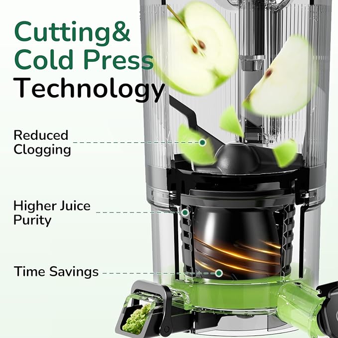 Canoly C16 Cold Press Juicer, 6" Extra Wide Feed Chute, 3-IN-1 Strainers (Juice & Sorbet & Nut Milk), Powerful AC Brushless Motor, Self Precut System, Juicer Machines with BPA-Free (Pearl White)