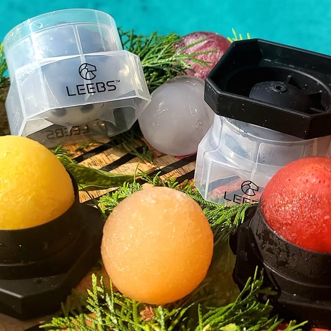 Silicone Freezer Press Sphere Ice Ball Maker Mold, 3 Pack for Large Round Craft Whisky Ice Balls - Bourbon, Scotch, Old Fashioned, Cocktail Drinks - by LEEBS