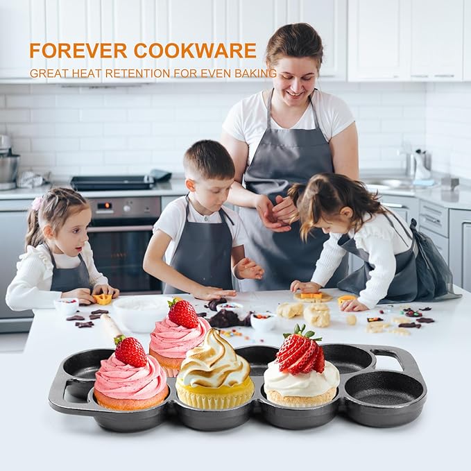 DVK 2 Set Cast Iron Muffin Pan Heavy Duty Cupcake Pan Muffin Tin, Non-Warping Even Heat Distribution for Perfect Cupcakes, Mini Cakes, Tarts, Quiches Ideal for Home Bakers Professional Chefs
