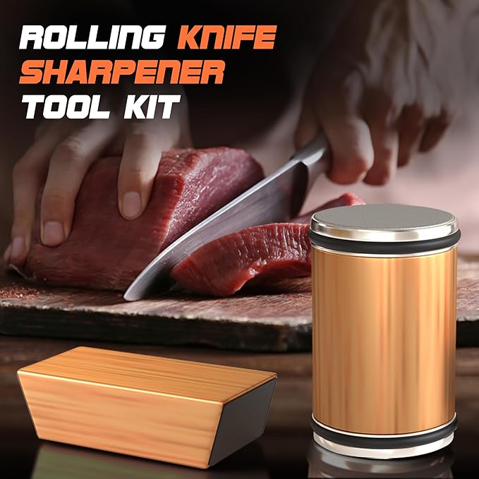 Rolling Knife Sharpener – Kitchen Knife Sharpener with Diamond Grinding Discs, 15° & 20° Magnetic Angles, Easy-to-Use Knife Sharpening Tool for Chef & Home Kitchen Knives