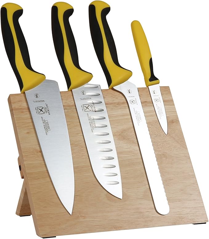 Mercer Culinary Millennia Colors 5-Piece Magnetic Board Set with Yellow Handles, Rubberwood