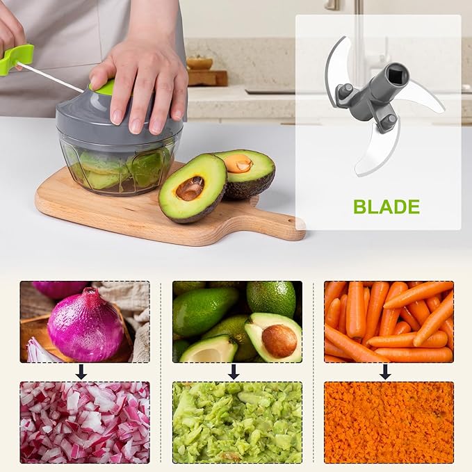 Manual Food Processor Vegetable Chopper, Portable Hand Pull String Garlic Mincer Onion Cutter for Veggies, Ginger, Fruits, Nuts, Herbs, etc.,500ml