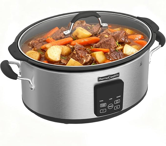 HOMECOOKIN Slow Cooker, Extra Large 10 Quart Digital Programmable Slow Cookers with Timer, Dishwasher Safe Glass Lid & Crock, Kitchen Appliance for Families and Gatherings, Stainless Steel