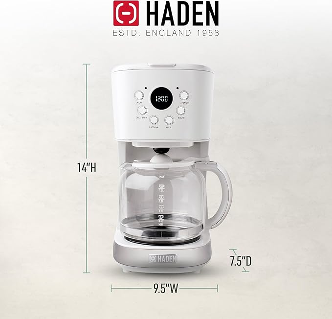 HADEN Coffee Machine, 12 Cup Programmable Drip Coffee Maker, Ivory & Chrome