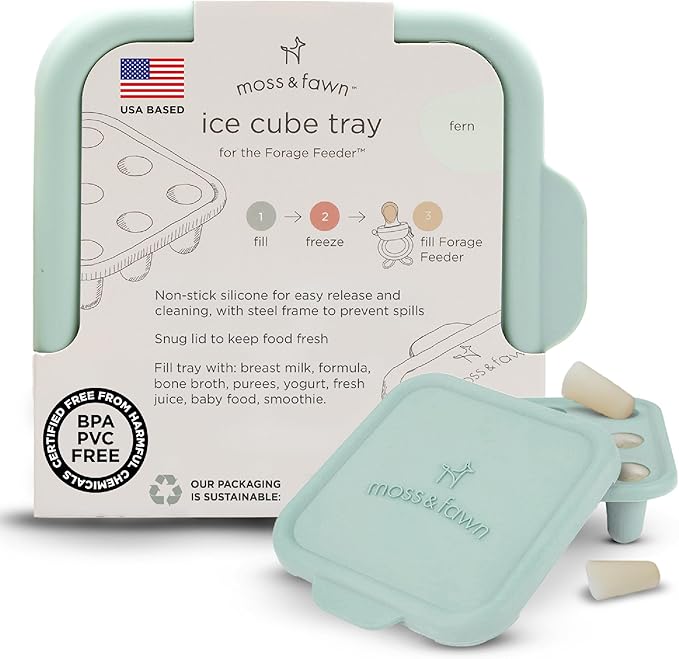 Moss and Fawn Ice Cube Tray - Forage Feeder Freezer & Teething Popsicle Mold for Breast Milk, Formula, Bone Broth, Purees, & Baby Food - BPA, Lead, & PVC-Free - Fern