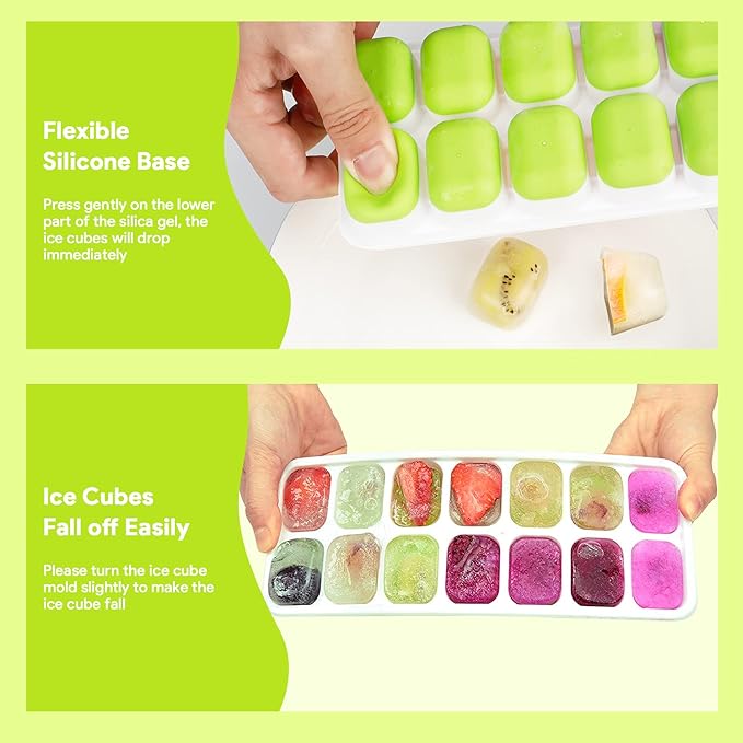 Ice Cube Trays 4 Pack, Airabc Silicone with Removable Lid, Easy-Release Flexible 14-cube Trays, LFGB Certified and BPA Free, Stackable Covers for Cocktail, Freezer
