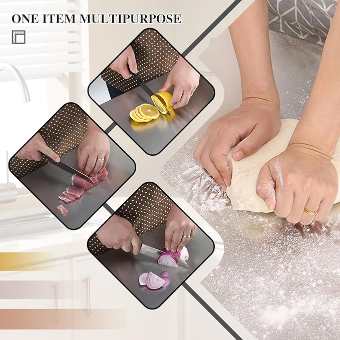 Stainless Steel Cutting Board for Kitchen - 304 Stainless Steel Chopping Boards for Baking, Double-Sided Use for Raw & Cooked Food - Ideal for Homemade Pasta, Pizza & Bread Making (19.6×19.6×0.06")