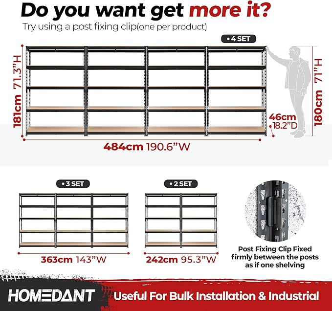HOMEDANT 5 Tier Laminated Boltless Heavy Duty Garage Storage Adjustable Wide Size Metal Shelving Unit Utility Rack Shelves Organization Multipurpose Shelf Shed Warehouse 47.7"W x 18.2"D x 71.3"H 2Pack