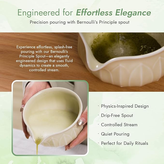 Matcha Whisk Set - 7pcs Japanese Tea Ceremony Kit with Spouted Bowl & Bamboo Whisk, Matcha Starter Kit for Beginners - Authentic Green Tea Accessories, Gift Set for Lovers-Pale Yellow