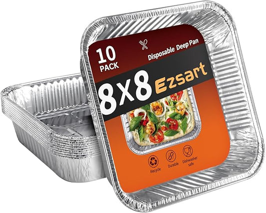 Aluminum Pans 8x8-10 Pack Disposable Foil Pans, Heavy Duty Aluminum Roasting Trays for Baking, Cooking, Heating, Storing, Prepping Food