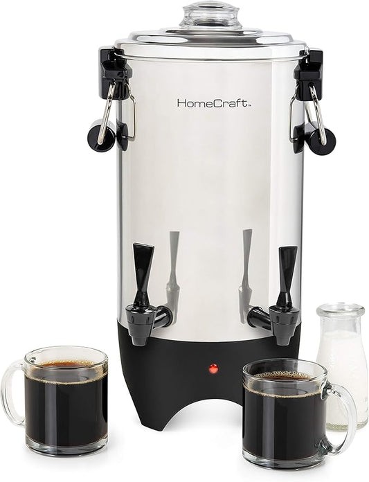 HomeCraft 45-Cup Coffee Urn and Hot Beverage Dispenser with Double Dripless Faucet, Quick-Brewing, Stainless Steel