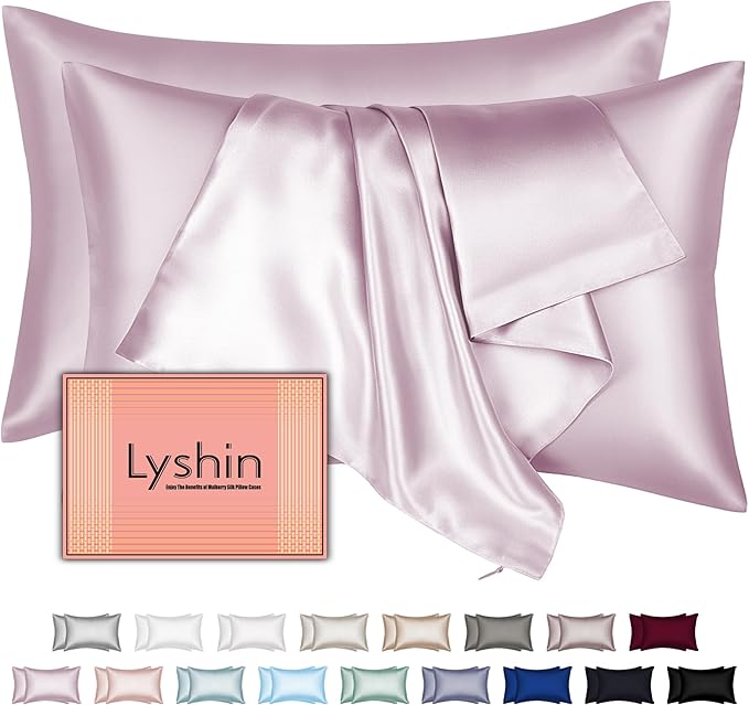 Mulberry Silk Pillow Cases 2 Pack Standard Size 20x26 Inches with Hidden Zipper, Ultra Smooth and Soft Breathable Cooling Silk Satin Pillowcase Set of 2, Better for Hair and Skin, Gifts for Women Men