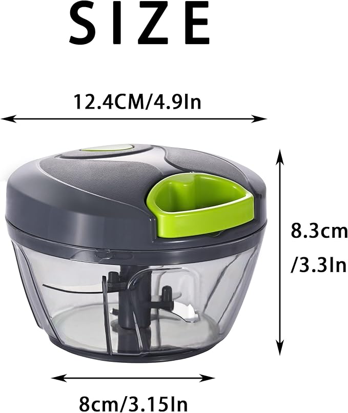 Ourokhome Manual Food Processor Vegetable Chopper, Portable Hand Pull String Garlic Mincer Onion Cutter for Veggies, Ginger, Fruits, Nuts, Herbs, etc., 500ml, Grey