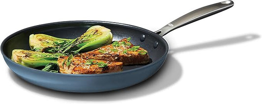 OXO Enhanced 12” Nonstick Frying Pan Skillet, PFAS-Free Ceramic, Oven & Broiler Safe to 600°F, Durable Hard Anodized Cookware, Stainless Steel Handle, Dishwasher Safe, Storm Blue