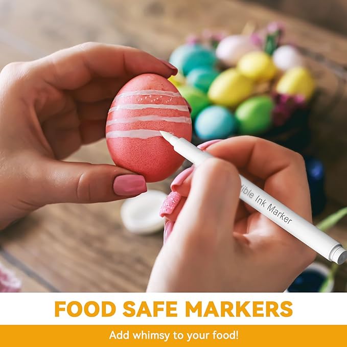 3pcs White Edible Markers for Cookie Decorating, Edible Pen with Upgraded Smooth Tip, Food Grade Gourmet Writer for Decorating Fondant Cakes, Easter Eggs, Frosting, Macaron,Halloween and Christmas Gifts