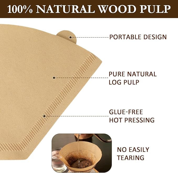 200 Count Unbleached Coffee Filters Natural Brown Cone Coffee Filter Paper for 3–8 Cup Drip Coffee Maker, Disposable Paper Coffee Filters for Pour Over Brewer & Coffee Machine