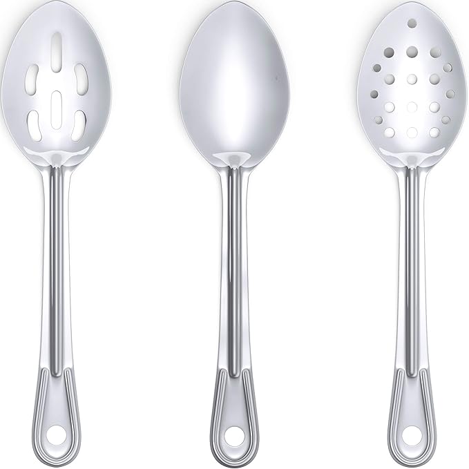 Super Strong, Ergonomic 11 in Serving Spoon 9 Pk. Big, Stainless Steel Spoons for Cooking, Baking, Stirring and Basting. Best Kitchen Flatware for Buffet and Banquet Service in Restaurants and at Home