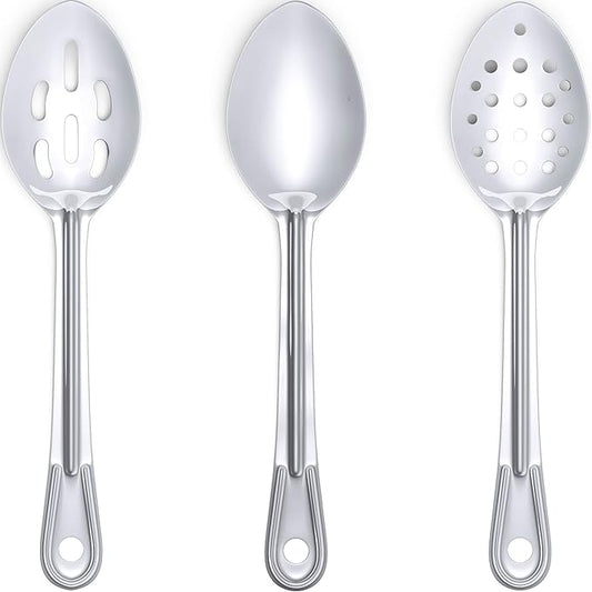 Super Strong, Ergonomic 11 in Serving Spoon 9 Pk. Big, Stainless Steel Spoons for Cooking, Baking, Stirring and Basting. Best Kitchen Flatware for Buffet and Banquet Service in Restaurants and at Home