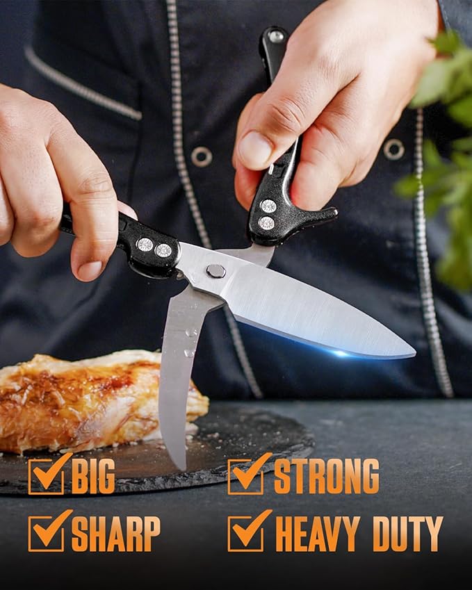 Poultry Shears Heavy Duty Professional, Kitchen Shears for Food, Kitchen Scissors Heavy Duty, Food & Meat Scissors, Dishwasher Safe Chicken Cutters. Spring Loaded, Black