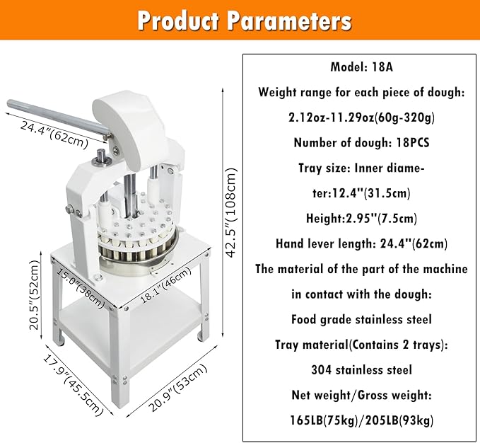 INTSUPERMAI Dough Divider Cutter Machine 40pcs Dough Divider and Rounder Machine Manual Dough Lump Spacer Machine 0.95oz-5.08oz(27g-144g) Weight of Cut Dough for Bakery