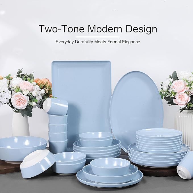 Webbylee ‌16" Melamine Oval Platter Set of 2- Lightweight Durable Serving Tray for Party, Catering & Home | Dishwasher Safe, Fits Turkey/Charcuterie-Blue & Beige