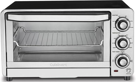 Cuisinart Custom Classic Toaster Oven Broiler, 1800 Watt Countertop Toaster Oven to Bake, Broil, and Toast, Non-Stick Interior, Consistent Toast Control, Brushed Stainless Steel/Black, TOB-40N