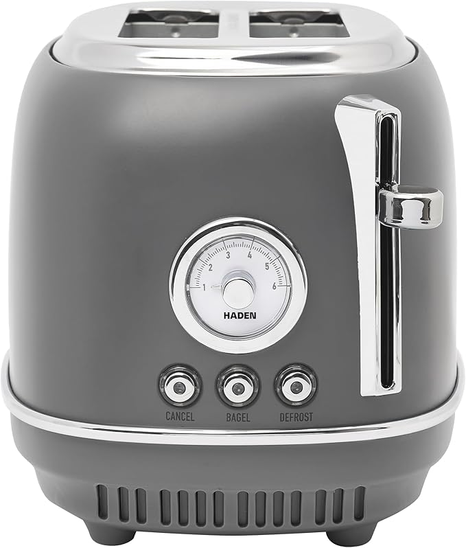 Haden Chelsea 2 Slice Wide Slot Toaster with Adjustable Browning Control, Grey & Chrome