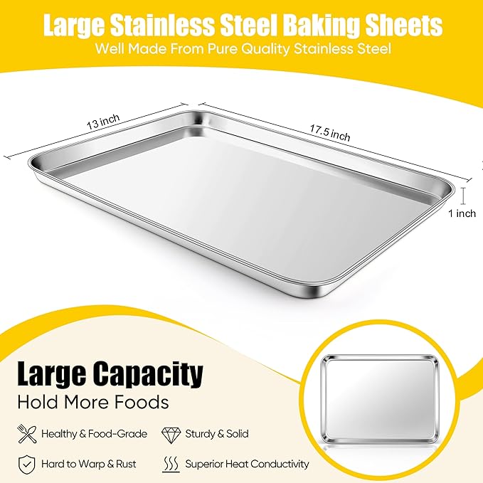 Homikit 2 Pack Baking Sheet, 18” x 13” Stainless Steel Large Cookie Pan Set for Oven, Heavy Duty Metal Half Sheet Baking Tray for Roasting Cooking, Nonstick & Rust Free, Dishwasher Safe