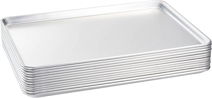 Tiger Chef Full Size 18 x 26 inch Aluminum Sheet Pan Commercial Bakery Equipment Cake Pans 19 Gauge 12 Pack