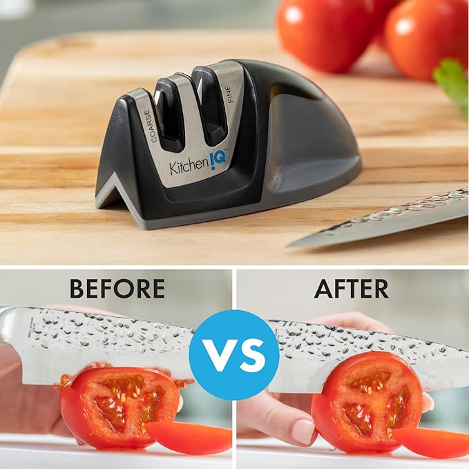 KitchenIQ 51420 | Edge Grip 2-Stage Knife Sharpener | Black – 3 Pack | Coarse & Fine Sharpeners | Compact for Easy Storage | Stable Non-Slip Base | Soft Grip Rubber Handle | Straight & Serrated Knives