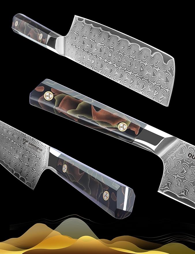 Kitchen Nakiri Knife 7 Inch, Professional Kitchen Chef Knife, Ultra Sharp Damascus Powder Steel with Full-tang Resin Handle, Bi Series