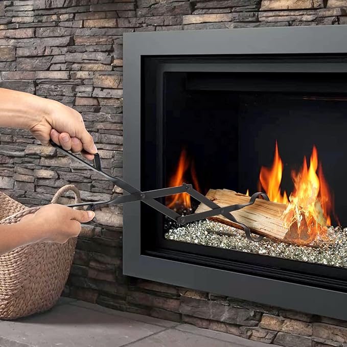 Fireplace Tongs 26”, himaly Heavy Duty Wrought Iron Steel Fireplace Poker Tools - Rust Resistant Black Finish, Fire Pit Poker Log Grabber for Indoor/Outdoor
