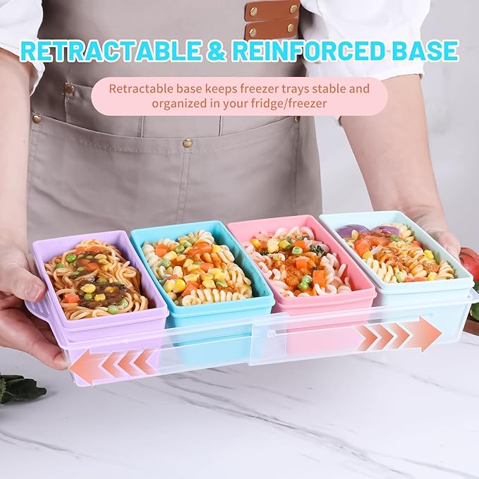 Gemice BPA-Free Silicone Freezer Molds with Base, Individual 4-Pack 2-Cup Portion Soup Cubes Freezer Tray with Lids for Food Storage, Oven & Dishwasher Safe, Silicone Freezer Containers for Meal Prep