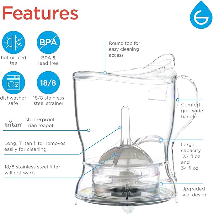 GROSCHE Aberdeen Tea Infuser Teapot & Smart Tea Maker - BPA-Free, Drip-Free Design | Coaster | Easy Brew | Easy Clean Steeper (17.7 oz - 525 ml)
