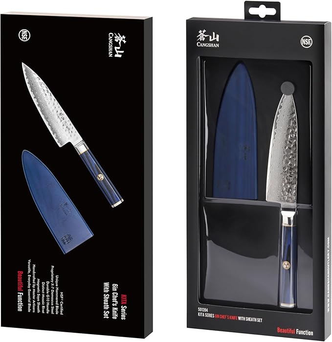 Cangshan KITA Series 6-Inch Chef's Knife with Sheath, High Carbon X-7 Damascus Steel, 501394
