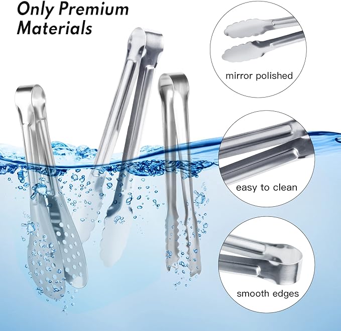 12 Pack Premium Small Serving Tongs, Dmoera Mini Stainless Steel Appetizer Tongs, 5.1Inch(12.7cm)