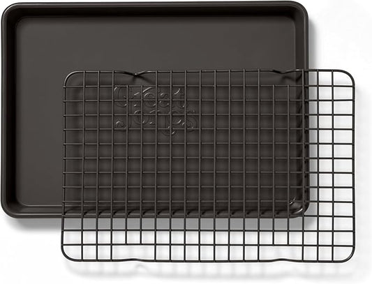 Great Jones Little Sheet Pan & Little Chill Rack Set (Pepper) | 13.5 x 9.5 Heavy-Duty Nonstick Pan & Cooling Rack | Baking Tray & Wire Rack for Cooking, Baking, Roasting | Oven & Dishwasher Safe