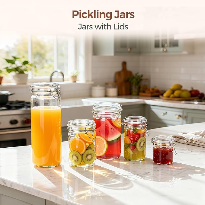 ComSaf Glass Jars with Airtight Lid Set of 6，Mason Jars 17 oz with Lids, Pint Jar, Canning Jar, Airtight Canister with Seal Wire Clip Fastening for Vanilla, Pickle, Cookie, Honey