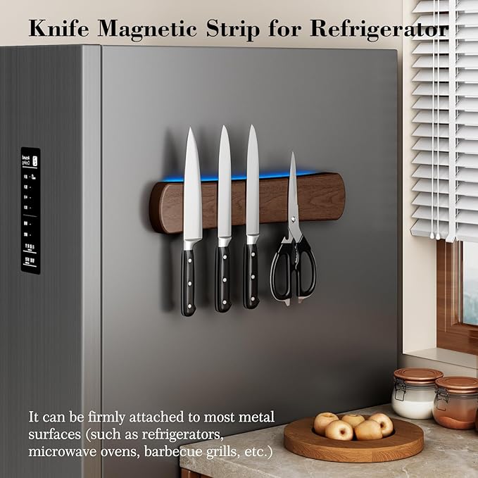 Magnetic Knife Holder for Wall, 12 Inch Wood Strong Magnetic Knife Strip, Small Kitchen Storage Space Savers, Rv Apartment Farmhouse Accessories Organizer, Housewarming Gifts for New Home