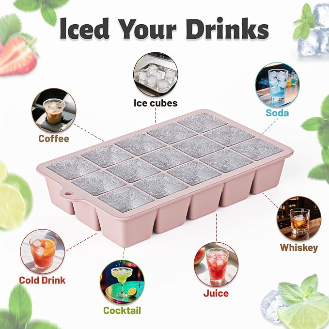 Silicone Ice Cube Tray 3 Pack - EASY RELEASE ice cube tray with lid, BPA Free Ice Cubes Trays for Freezer,ice cube mold for Cocktail,Whiskey (Blue+Pink+Green)