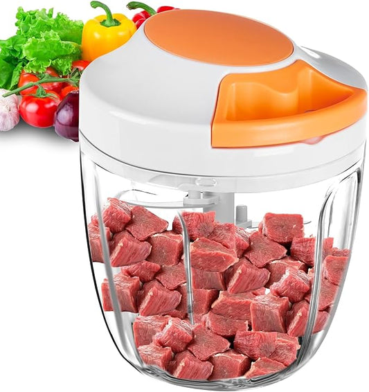 Manual Food Processor Vegetable Chopper, Portable Hand Pull String Garlic Mincer Onion Cutter for Veggies, Ginger, Fruits, Nuts, Herbs, etc., 900ml